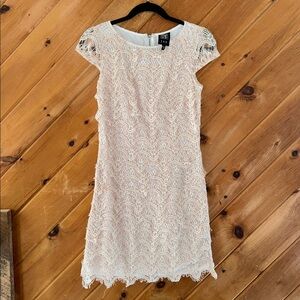 JAX cap sleeve scalloped tiered lace formal dress